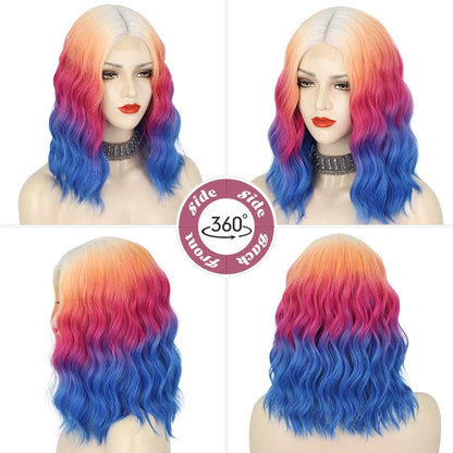 Middle Part Synthetic Shoulder Length 14 Inch Colorful Heat Resistant Fiber Wig