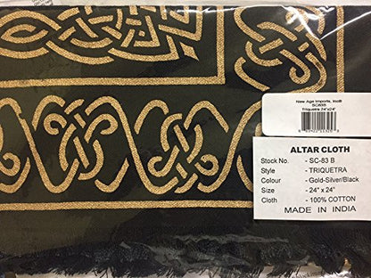 Altar Tarot Cloth: Triquetra 24 x 24" Gold Silver Triquetra Charm Design Black