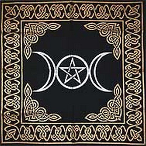 Altar Tarot Cloth Triple Goddess 24" x 24" Gold Silver on Black Pentacle Pentagram