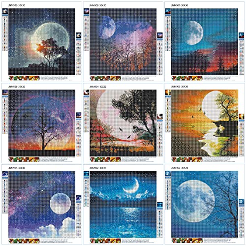 9 Pack DIY 5D Diamond Painting Kits for Adults Moon Full Drill Diamond Art Painting for Home Wall Decor(Canvas 12X12In)