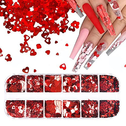 Valentine’s Day Heart Nail Art Glitter Sequins