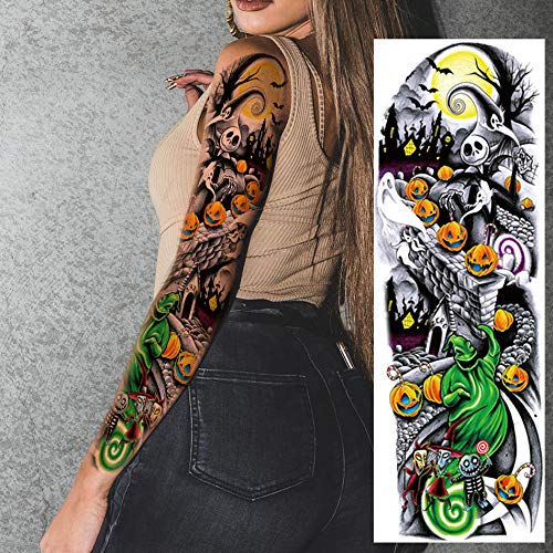 Jack Skellington Nightmare Before Christmas Large Full Arm Tattoos Sleeve, 6 Sheet