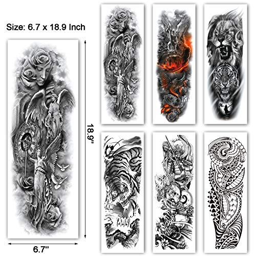 Temporary Tattoo Black Tattoo Full Arm Sleeve Temporary Tattoo Stickers Body Art for Men Women, 6-Sheet
