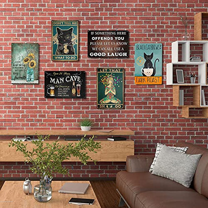 Black Cat Brew Dark Roast Wall Decor 12"x8" Inch Metal Tin Sign  Vintage Art Poster Plaque Home Wall Decor Gifts For Cat Coffee Lover Friend