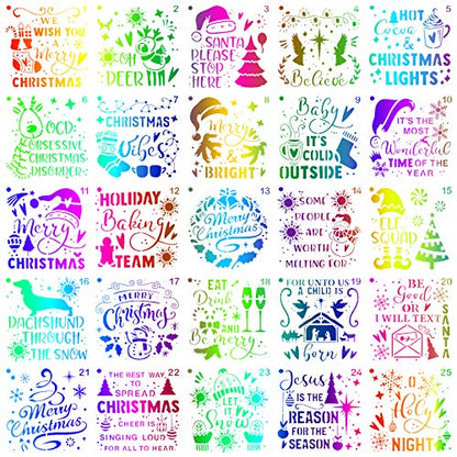 Christmas Decoration Stencils 25 Painting Templates for Scrapbooking Cookie Tile Furniture Wall Floor Craft Drawing Tracing Teacher Supplies