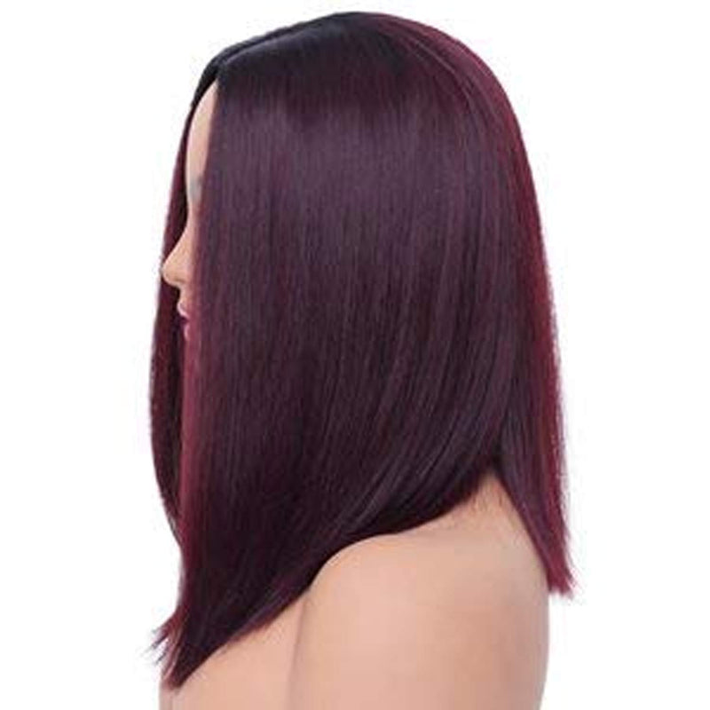 Ombre Wine Red Short Bob Wig Straight Heat-resistant Synthetic Hair 14" Side Parting