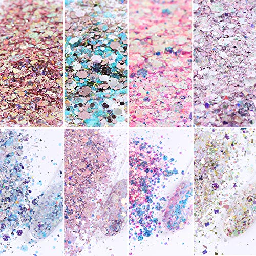 8 Box Set Holographic Nail Glitter Mermaid Powder Flakes Shiny Charms Hexagon Nail Art Pigment Dust Decoration Manicure
