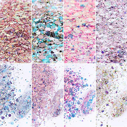 8 Box Set Holographic Nail Glitter Mermaid Powder Flakes Shiny Charms Hexagon Nail Art Pigment Dust Decoration Manicure