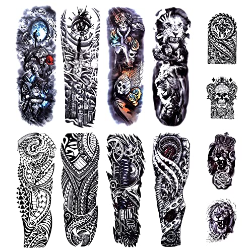 Full Arm Temporary Tattoo  Sexy Extra Large Long Lasting Waterproof 3d Fake Tattoo Sleeve  for Arms Legs Shoulders 12 Sheets