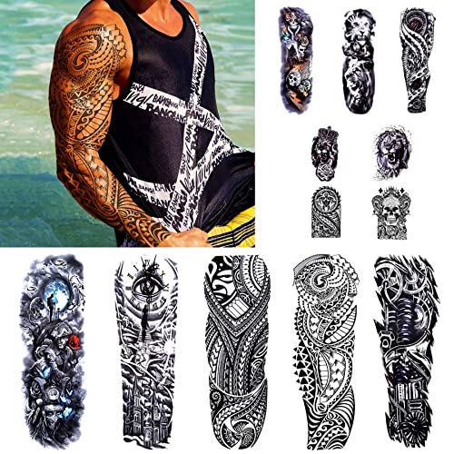 Full Arm Temporary Tattoo  Sexy Extra Large Long Lasting Waterproof 3d Fake Tattoo Sleeve  for Arms Legs Shoulders 12 Sheets