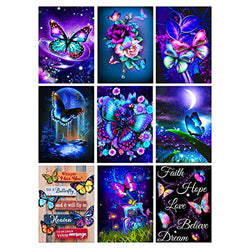 Butterfly Diamond Art, 9 Pack 5D Diamond Painting Kits for Adults Diamond Dotz Crafts Kits for Home Wall Decor 11.8 X 15.75 in