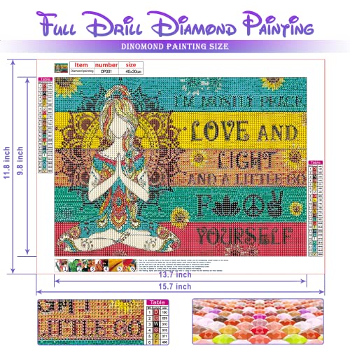 DIY Diamond Painting Yoga Position I am mostly Light and Love 5D Cross Stitch Full Round Diamond Embroidery Kits Home Decor 11.8 x 15.7 Inch