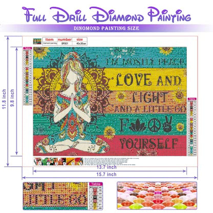 DIY Diamond Painting Yoga Position I am mostly Light and Love 5D Cross Stitch Full Round Diamond Embroidery Kits Home Decor 11.8 x 15.7 Inch