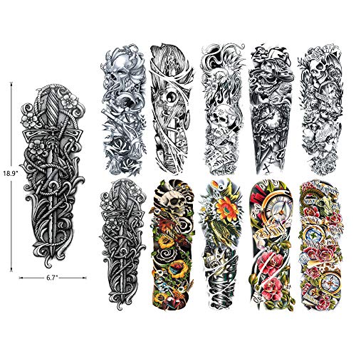 Full Arm Fake Temporary Tattoos and Half Arm Tattoo Sticker (20 sheets)