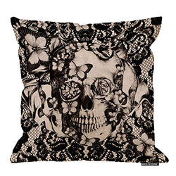HGOD DESIGNS Cotton Linen Sofa Chair Square Throw Pillow Case Decorative Cushion Cover Pillowcase Victorian Gothic Lace Skull Pillow Cover Double Side 18X18 Inches