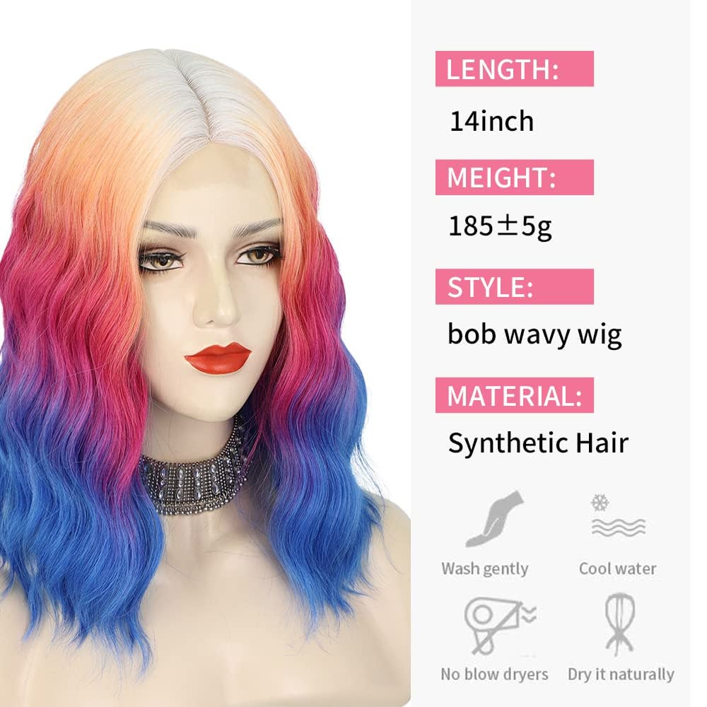 Middle Part Synthetic Shoulder Length 14 Inch Colorful Heat Resistant Fiber Wig