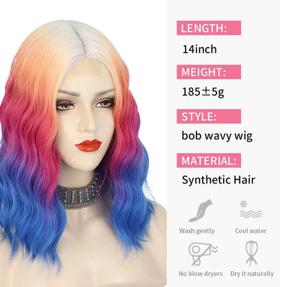 Middle Part Synthetic Shoulder Length 14 Inch Colorful Heat Resistant Fiber Wig