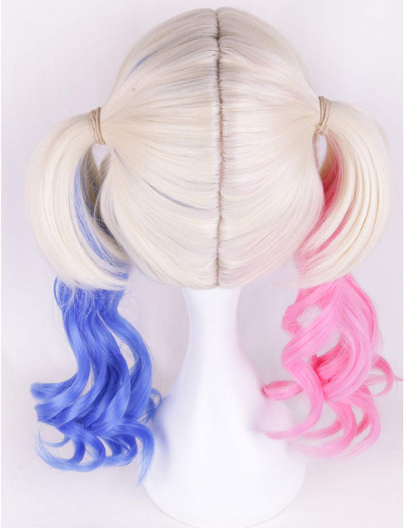 Harley Quinn Suicide Squad Daddy's Little Monster Synthetic Wavy Blonde Pink Blue Wig 22" Non Lace Front Human Hair Feel Drag Queen