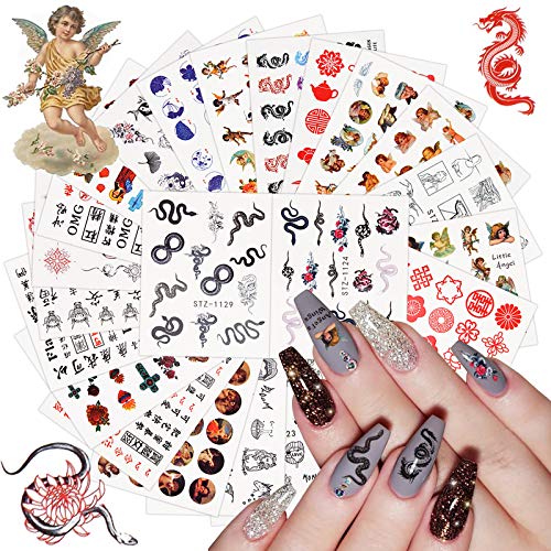 Water Transfer Nail Stickers Decals 3D Dragon Snake Angel Nail Art Stickers Decals
