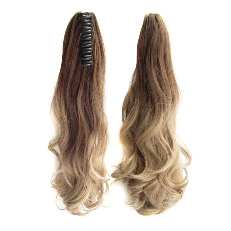 Two Tone Long Wave Curly Woman Claw Clip Ponytail Clip on/in Hair Extensions 21inch 55cm 100g