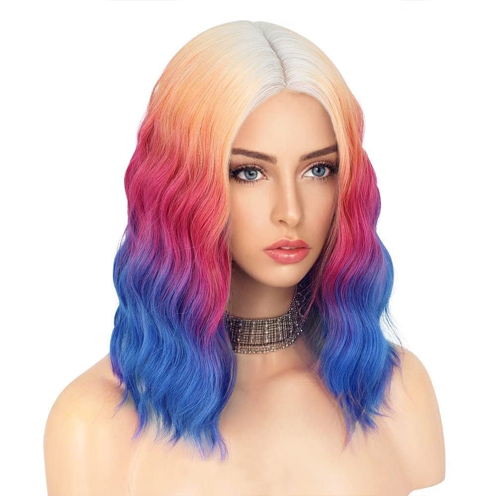 Middle Part Synthetic Shoulder Length 14 Inch Colorful Heat Resistant Fiber Wig