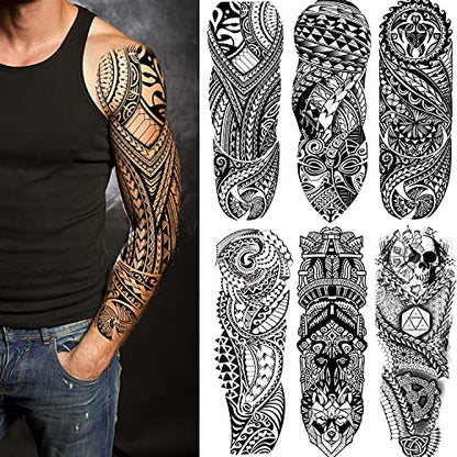 Fake Totem Sleeve Tattoos Stickers, 6 Sheet Full Arm Tribal Totem Temporary Tattoos Sleeves