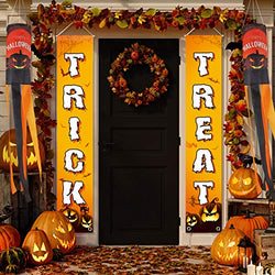 Trick or Treat Banner with Pumpkin Windsock Flag, Outdoor or Indoor Welcome Sign