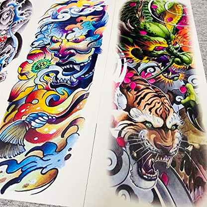 Extra Large Sleeve Temporary Tattoos, Full Arm Tattoo Sleeves, Fake Sleeve Tattoo, 6 Sheet