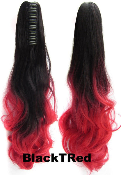 Two Tone Long Wave Curly Woman Claw Clip Ponytail Clip on/in Hair Extensions 21inch 55cm 100g