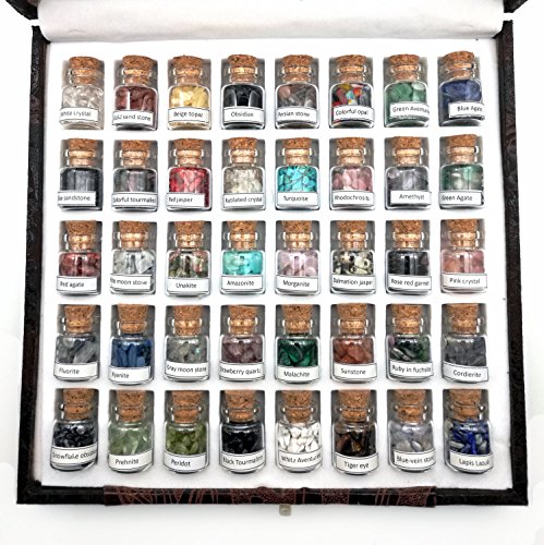 Shangbo 40Mini Gemstone Bottles Tumbled Stones Healing Crystal Reiki Crystal Wishing Bottle Gift.