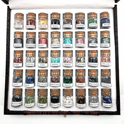 Shangbo 40Mini Gemstone Bottles Tumbled Stones Healing Crystal Reiki Crystal Wishing Bottle Gift.