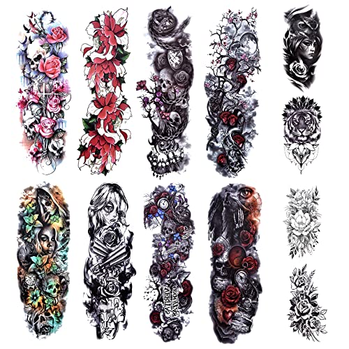 Full Arm Temporary Tattoo  Sexy Extra Large Long Lasting Waterproof 3d Fake Tattoo Sleeve  for Arms Legs Shoulders 12 Sheets