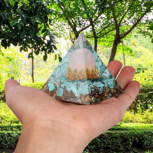 New Inspirational Crystal Pyramid Orgone Pyramids Flower of Life with Turquoise Energy Pyramid Generator for Protection Meditation Orgonite Pyramids