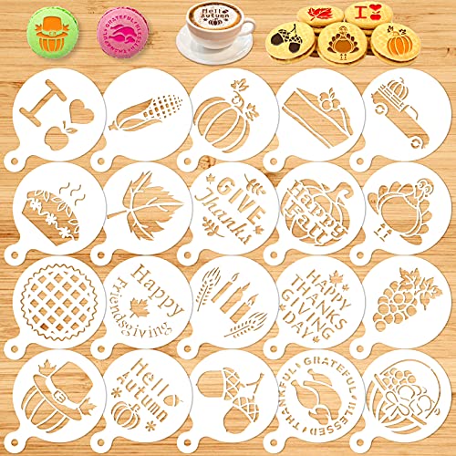 Thanksgiving Decoration Cookie Stencils, 20 Pack Happy Fall Farmhouse Harvest Give Thanks Autumn Template Stencils for Baking Royal Icing Cake Coffee DIY Painting Craft Party Favors Supplies