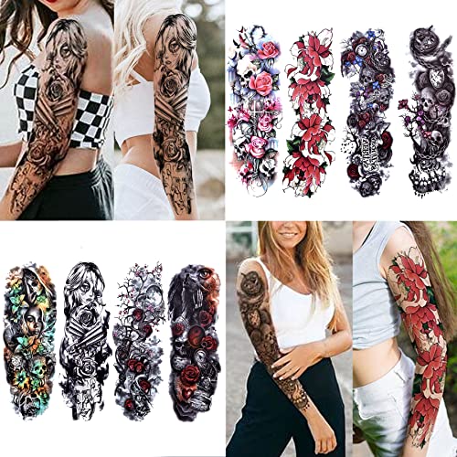 Full Arm Temporary Tattoo  Sexy Extra Large Long Lasting Waterproof 3d Fake Tattoo Sleeve  for Arms Legs Shoulders 12 Sheets