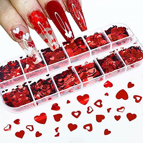 Valentine’s Day Heart Nail Art Glitter Sequins
