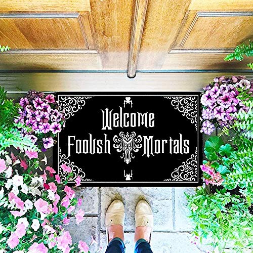 Funny Front Door Mat Haunted Mansion Welcome Mat Rubber Non Slip Backing Funny Doormat for Outdoor/Indoor Uses, Low-Profile Rug Mats for Entry 23.6"(W) X 15.7"(L)