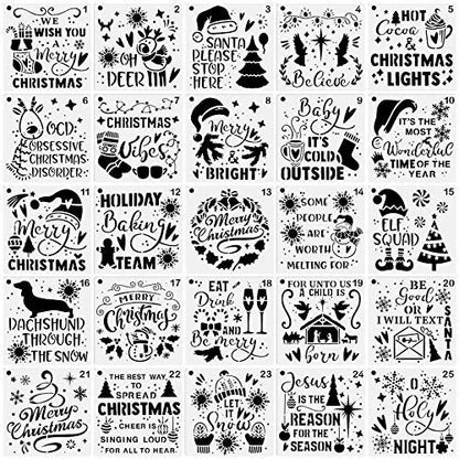 Christmas Decoration Stencils 25 Painting Templates for Scrapbooking Cookie Tile Furniture Wall Floor Craft Drawing Tracing Teacher Supplies