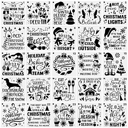 Christmas Decoration Stencils 25 Painting Templates for Scrapbooking Cookie Tile Furniture Wall Floor Craft Drawing Tracing Teacher Supplies
