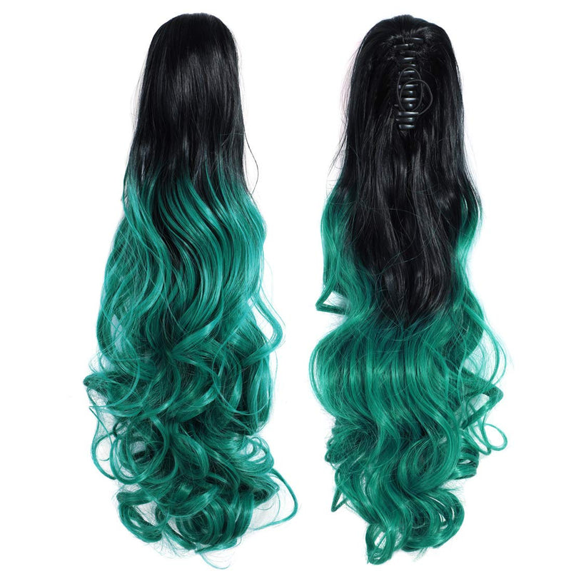 Two Tone Long Wave Curly Woman Claw Clip Ponytail Clip on/in Hair Extensions 21inch 55cm 100g