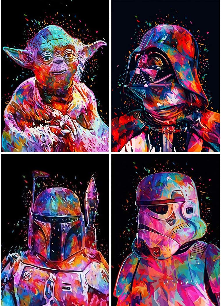 4 Pack 5D Full Drill Diamond Painting Kit, KISSBUTY DIY Star Fighter Diamond Rhinestone Painting Kits for Adults Beginner Animation Diamond Arts Craft Decor, 13.8 X 9.8 Inch