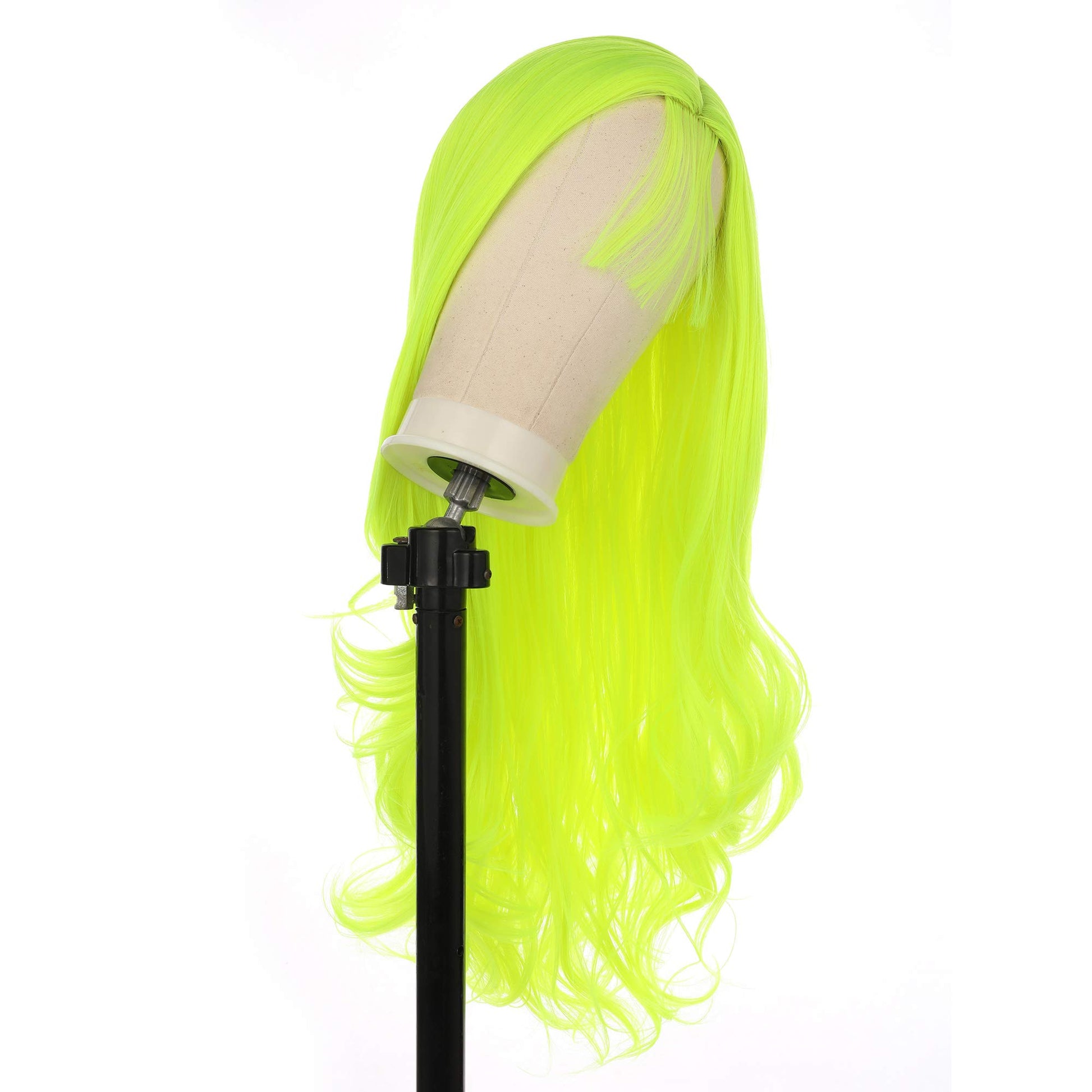 Fluorescent Green Synthetic Wigs for Women Soft Green Long Body Wave Hair Wig with Baby Hair Glueless Heat Resistant Fiber Hair for Cosplay Party Use 24 inches