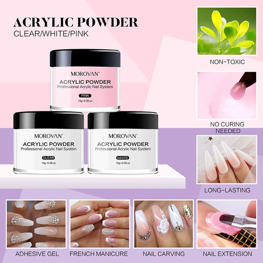 Acrylic Nail Kit - Glitter Acrylic Powder Set with Everything Professional Acrylic Nail Powder Set for Nails Supplies Acrylic Brushes Nail Tips Nail Art Decoration Tools DIY Nail Extension Kit for Starter