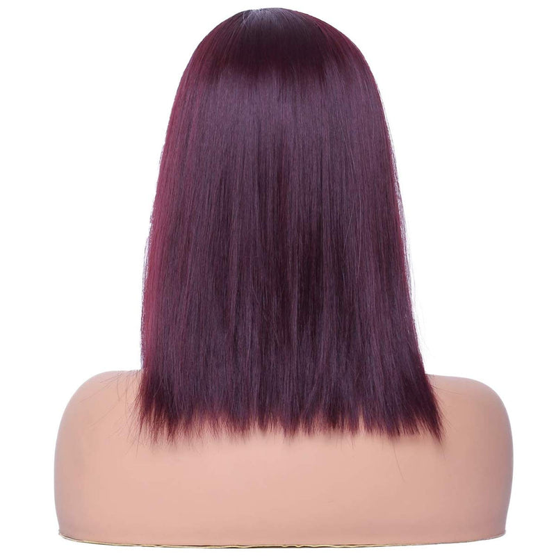 Ombre Wine Red Short Bob Wig Straight Heat-resistant Synthetic Hair 14" Side Parting