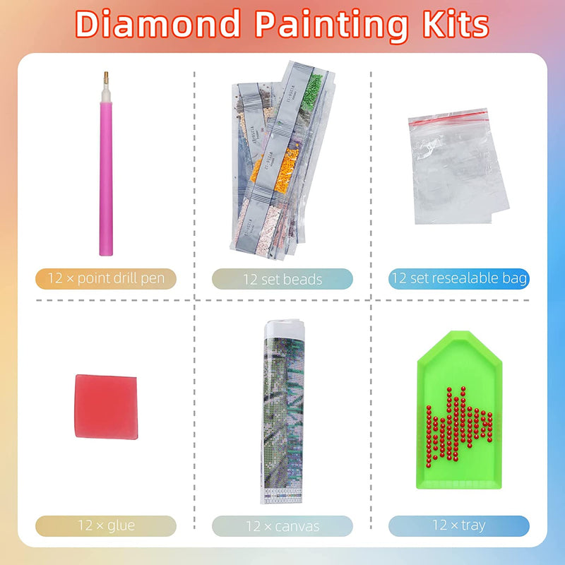 Cskunxia 12 Zodiac Diamond Painting Kits for Adults Diamond Dots Round Full Drill Diamond Art Painting for Crystal Home Wall Decor Gift (12 x 12 Inch)