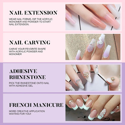 Acrylic Nail Kit - Glitter Acrylic Powder Set with Everything Professional Acrylic Nail Powder Set for Nails Supplies Acrylic Brushes Nail Tips Nail Art Decoration Tools DIY Nail Extension Kit for Starter