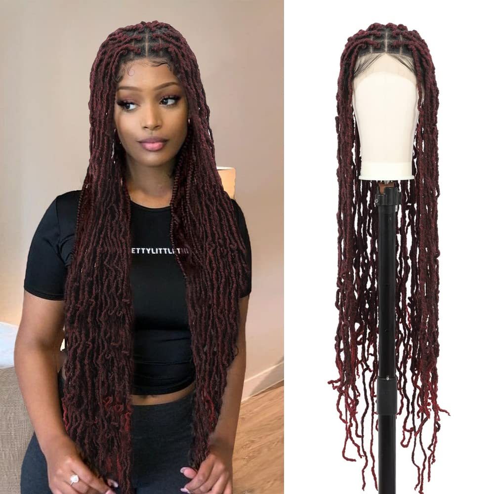 40 Inches Full Double Lace Front Square Knotless Locs Braided Wigs For Women Loc Braid Wig With Baby Hair Black Synthetic Lace Frontal Braid Wigs