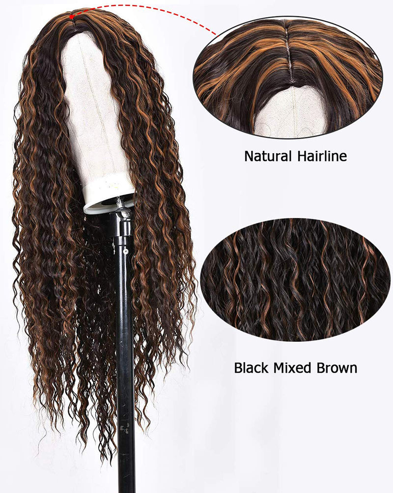 Long Curly Brown Kinky Natural Look Wig