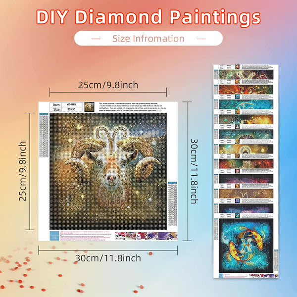 Cskunxia 12 Zodiac Diamond Painting Kits for Adults Diamond Dots Round Full Drill Diamond Art Painting for Crystal Home Wall Decor Gift (12 x 12 Inch)