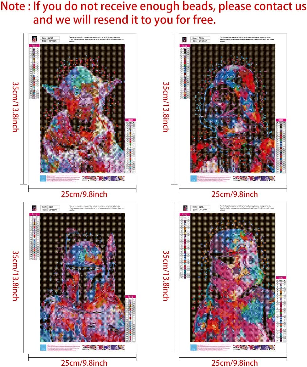 4 Pack 5D Full Drill Diamond Painting Kit, KISSBUTY DIY Star Fighter Diamond Rhinestone Painting Kits for Adults Beginner Animation Diamond Arts Craft Decor, 13.8 X 9.8 Inch